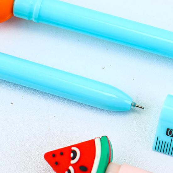 6/12Pcs Cartoon Fruit Gel Ruler 0.5MM Quick Drying Assorted Smooth Writing Pen with Multi-functional Writing Pen