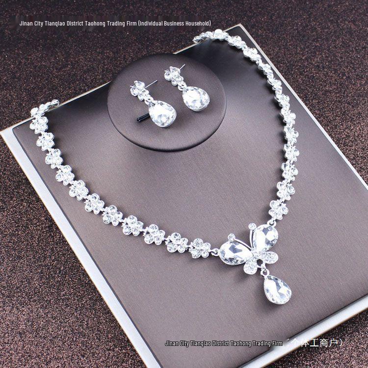 2022 Bridal Rhinestone Necklace & Earrings Set - Korean Wedding Hair & Dress Accessories