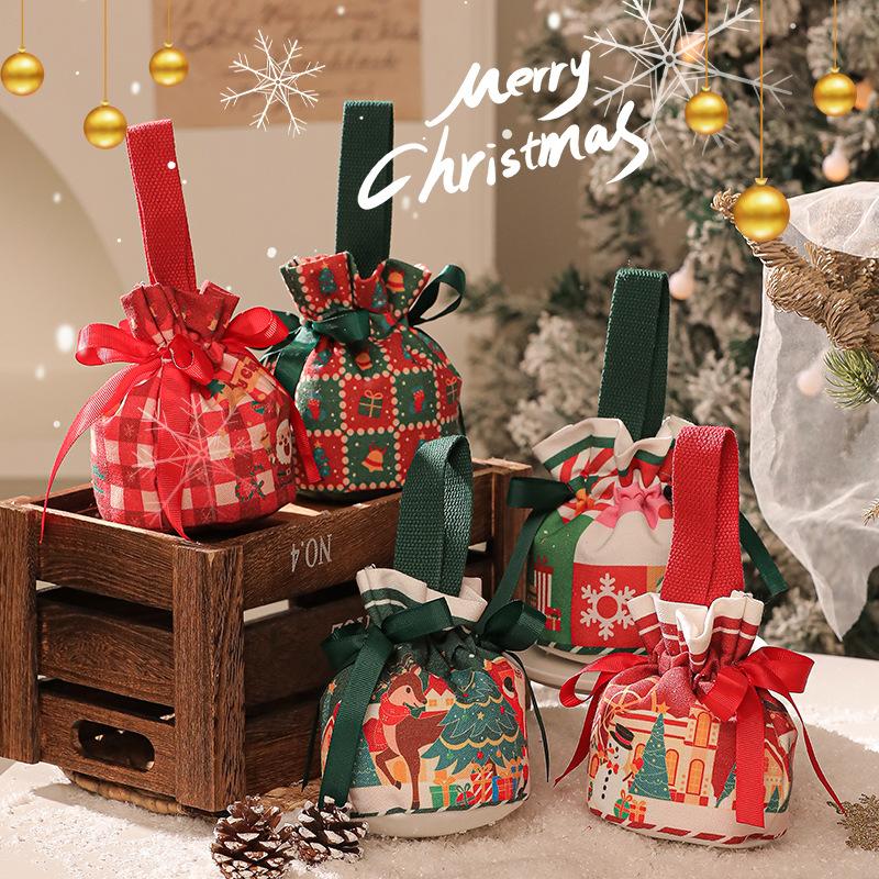2026 Creative Handheld Canvas Apple Bag with Bow Christmas Gift Bag Christmas Eve Apple Gift Box Christmas Gift LIJIAO