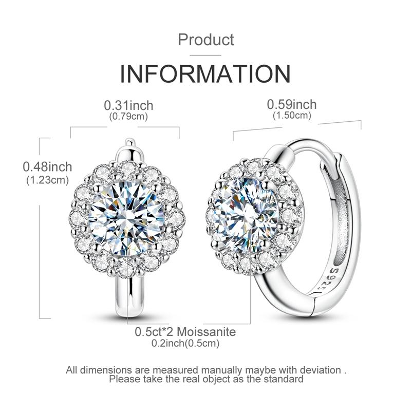 Genuine Sparkling Moissanite Earring Sliver Hoop Earring for Women Wedding Engagement Party Luxury Jewellery Total 1CT