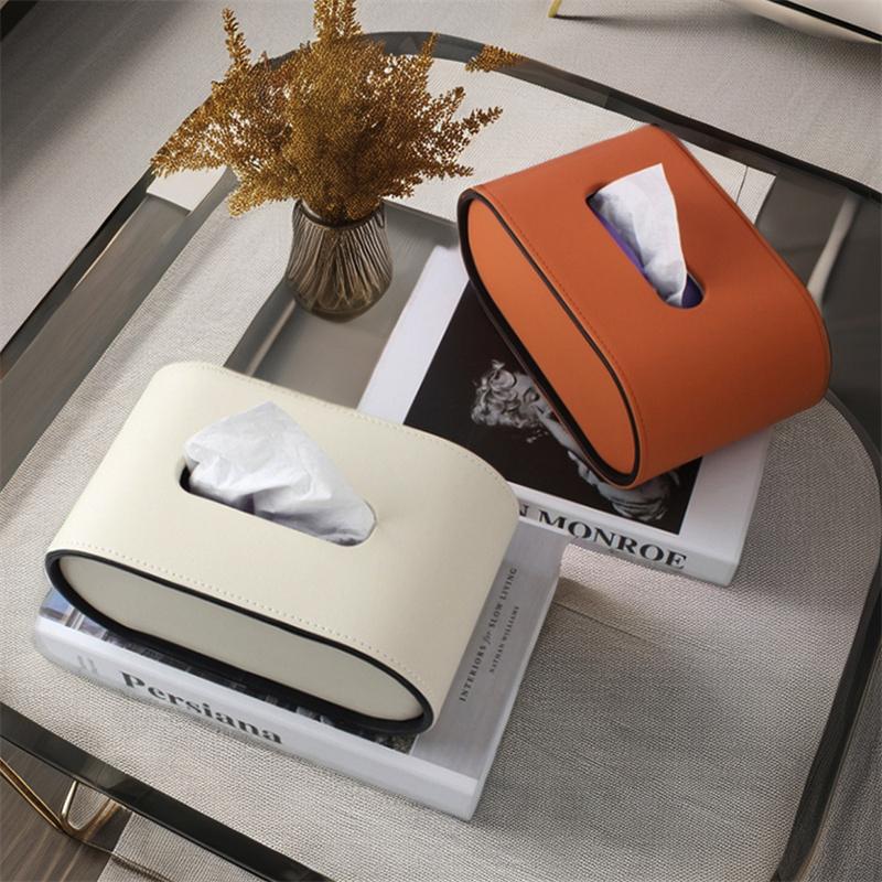 Papírová krabička Lehký luxus High-end Obývací pokoj Kreativní oválná kožená krabička na kapesníky Ložnice Stolní úložný box na ubrousky