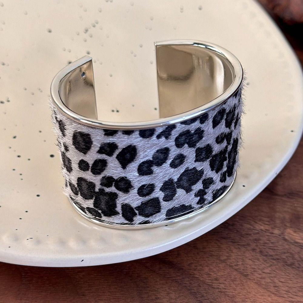 Metal Wide Bangle Leopard Print Bangles Alloy Jewelry Wide Cuff Bracelets  Hip Hop Style