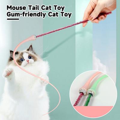 1 Set Cat Stick Interactief Siliconen Cat Teaser-speelgoed met vervangbare top Gesimuleerde Muisstaart Cat Teasing Stick Dierbenodigdheden