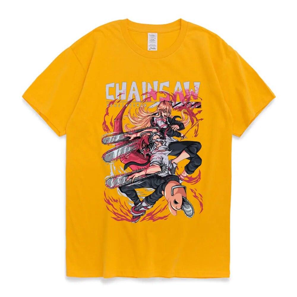 

Футболка унисекс с японским аниме «Бензопила» Unisexga Makima Power Denji Pochita Футболки с графическим принтом Унисекс Женские хлопковые повседневные футболки XL