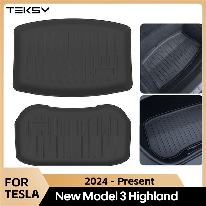 GEWT6 Trunk Mats for 2024 Tesla New Model 3+ Highland TPE Piano Key Style Front Rear Trunk Frunk Storage Waterproof Protective Pad