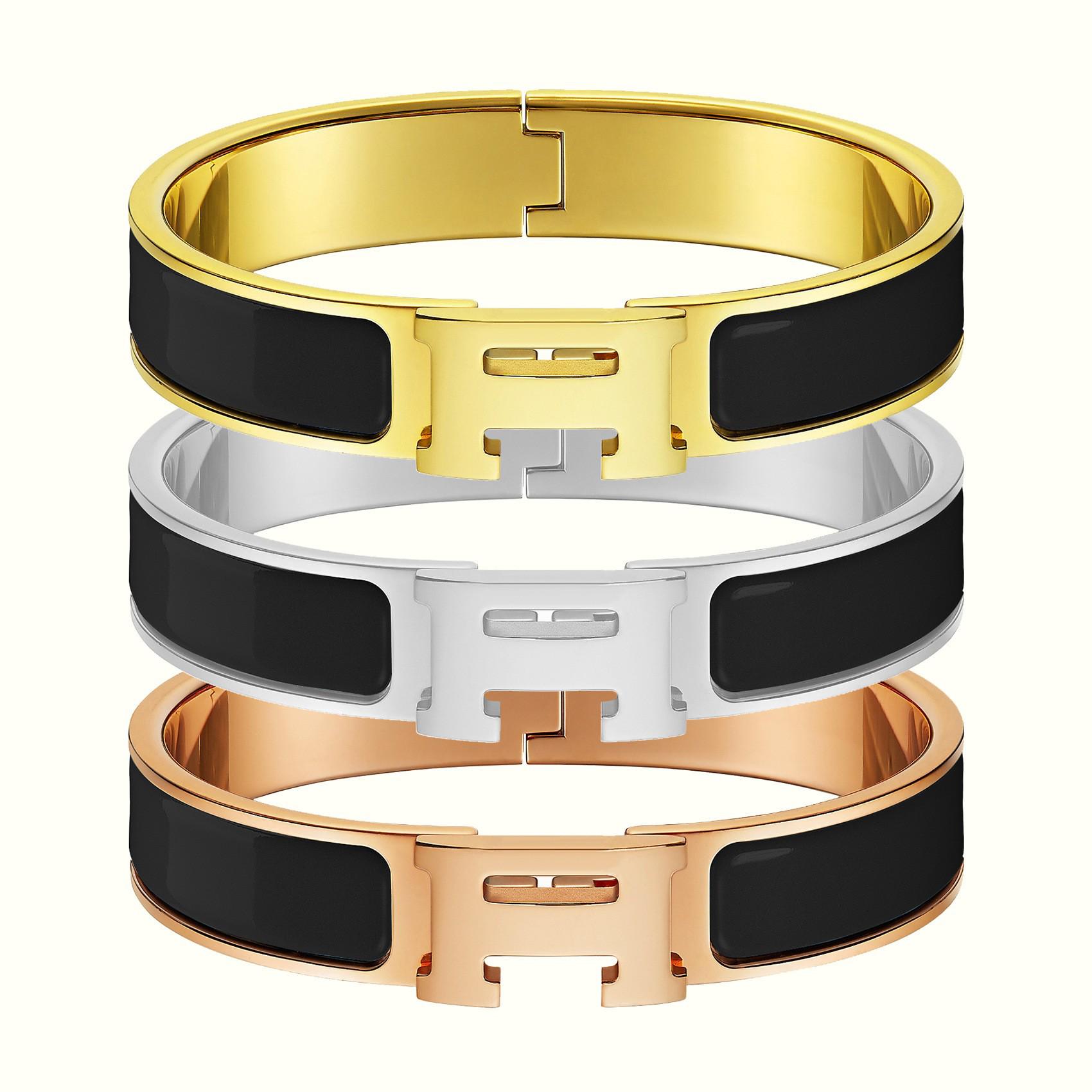 

Класичний браслет з титанової сталі кольору рожевого золота з емаллю з літерою H для пар Gold 17cm