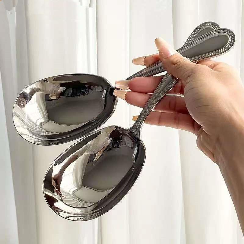 Stainless Steel Large Square Kitchen Spoon Flat-Bottomed Rice Soup Ladle For Dessert Ice Cream Serving Spatula Tableware