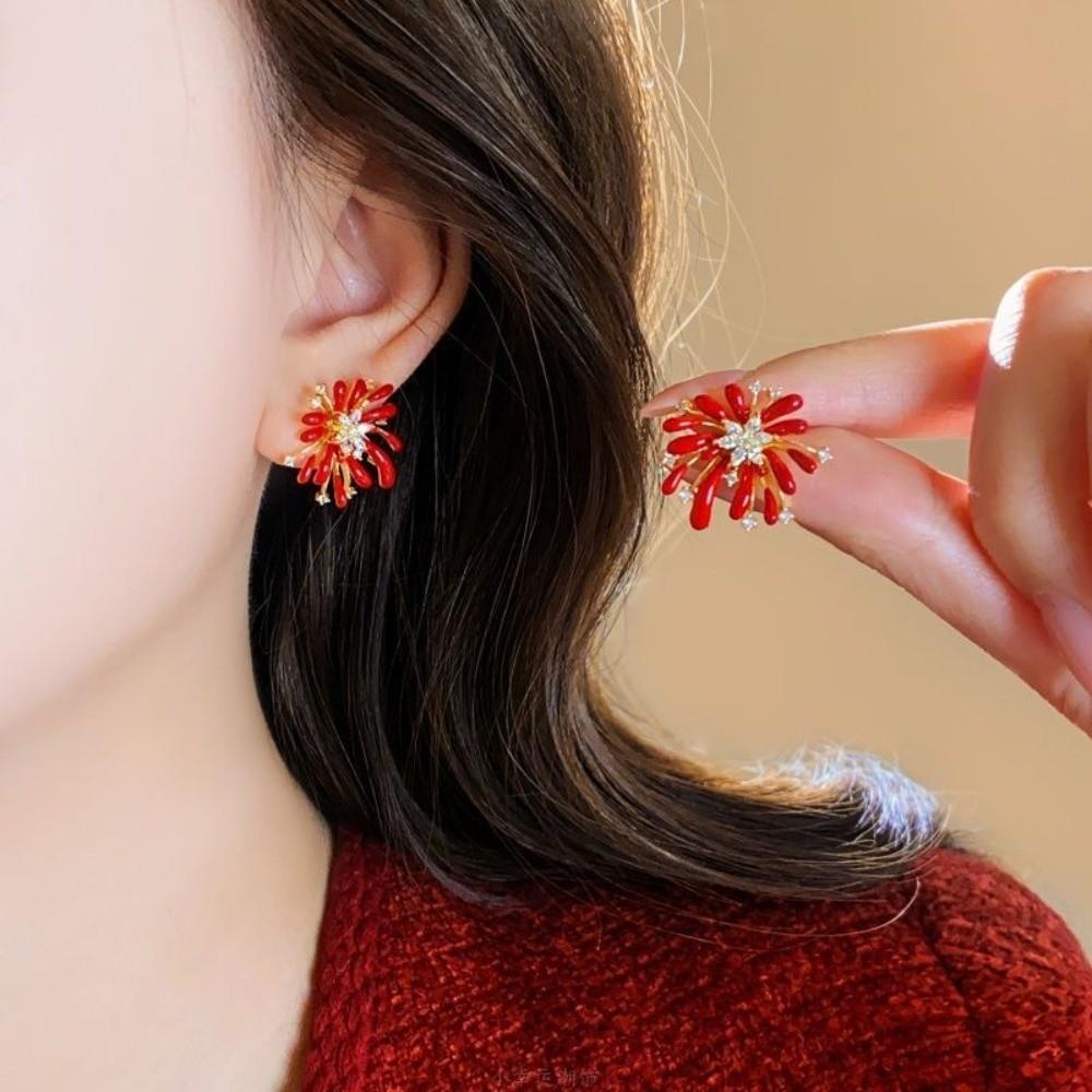 Fashion Jewelry Red Fireworks Stud Earrings Happy New Year Gift Fireworks Drop Earrings  Woman