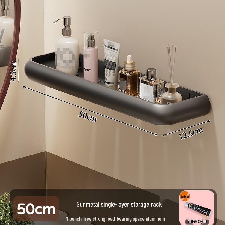 Punch-Free Gunmetal Bathroom Shelf: Wall-Mounted Storage for Vanity & Toilet
