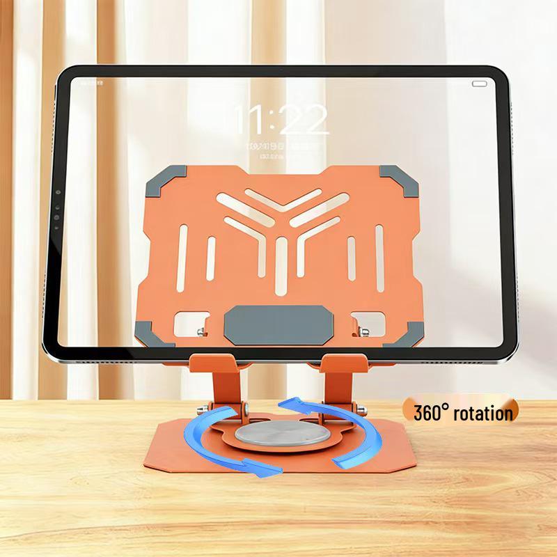 All-Metal 360° Rotating Phone & Tablet Stand, Adjustable Multi-Angle, Desktop Foldable Cooling Holder.