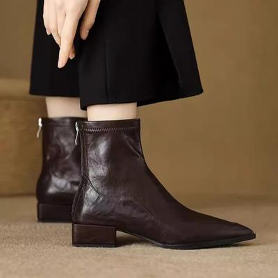 Skinny Boots Pointed Short Boots Children's Season Pointed Heel Back Zipper Short Boots Women