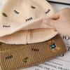 Hat Female Autumn and Winter Wool Hat Versatile Embroidered Letter Knitted Outdoor Riding Warm Cute Bear Pullover Hat