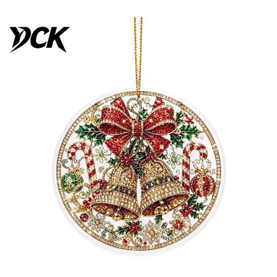 Festive Wall Hanging Christmas Acrylic Ornament, 2D Flat Double Side Printed Office Holiday Decorations Santa Snowman Pendant for Tree Window,