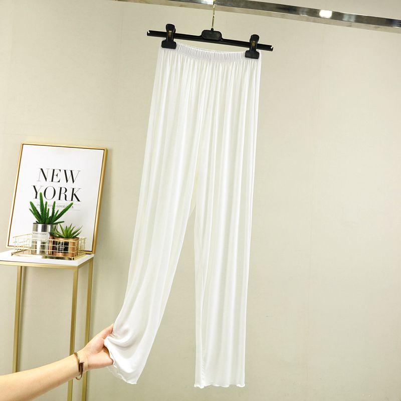 

Модальные женские повседневные брюки с высокой талией Весенне-летние тонкие больших размеров Прямые брюки, стройнящие фигуру Однотонные домашние широкие пижамные брюки White M (recommended 40.00 kg-50.00 kg