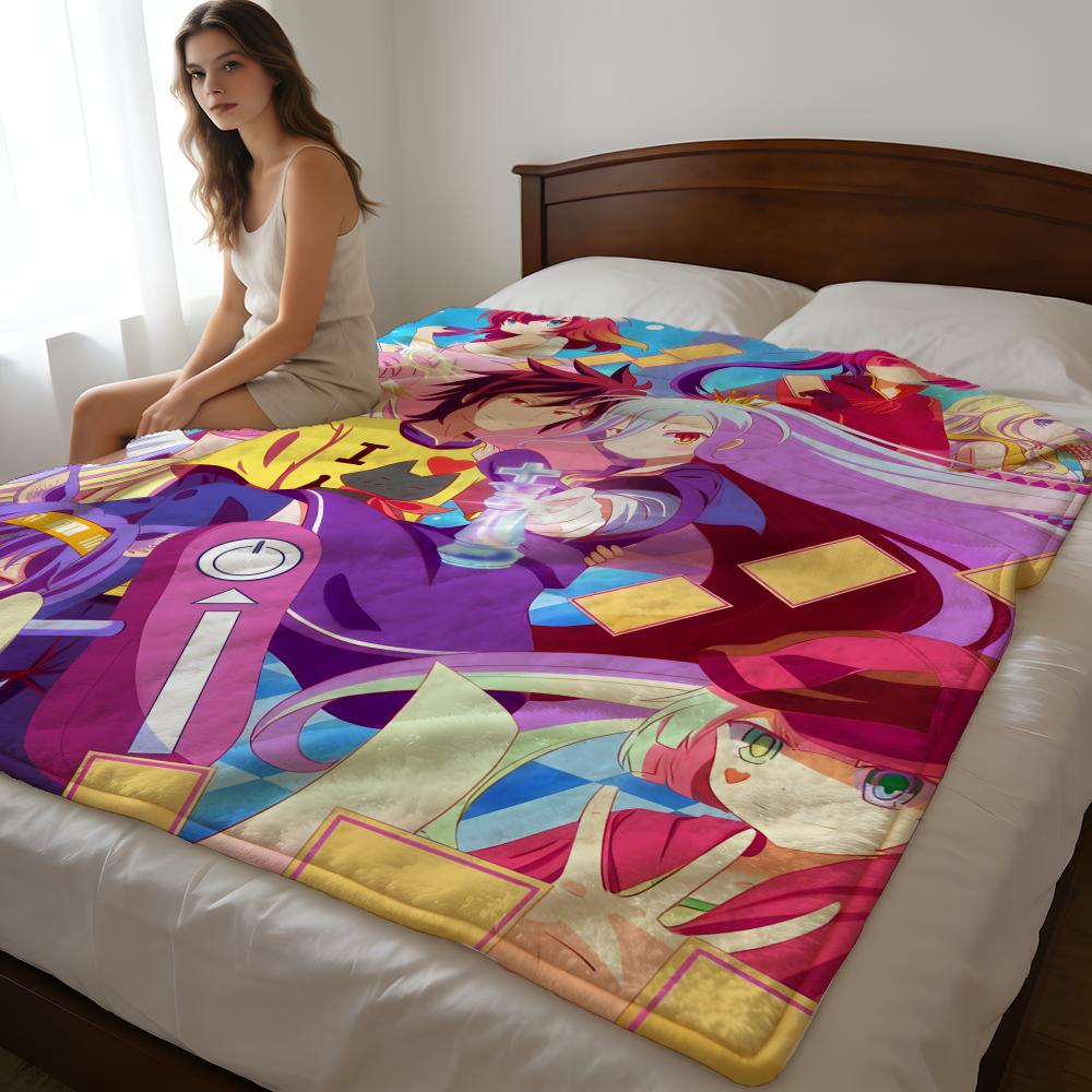 Throw High-Density Short Plush Blanket For Sofa Nap Air-Conditioned Room Soft Skin-Friendly NO GAME NO LIFE 75X95CM