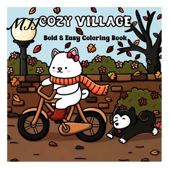 Drawing Pads for Colored Pencils Cozy Village Coloring Book, Thickened Cotton Pulp Paper, Stress Mindfulness Book Relief Portable Creative Art Doodle