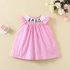 Summer Girls Pink Plaid Cotton Dress Cute Cartoon Embroidery Princess Breathable Casual Party Wear For Kids