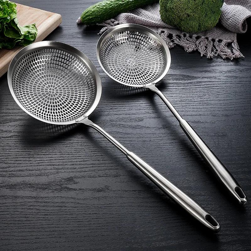 Large Stainless Steel Colander Fine Holes Skimmer Long Handle French Fries Strainer Home Gadget Kitchen Utensils Cooking Tools