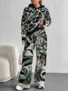 Color Graffiti European and American Autumn and Winter Casual Long-sleeved Suit Women's Hooded Sweater Trousers Two-piece Set