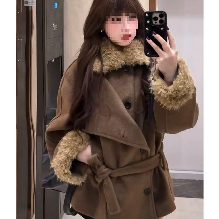 

Heavyweight Woolen Maillard Color Patchwork Coat for Women - Autumn/Winter 2025 Slimming Design XL темно-серого