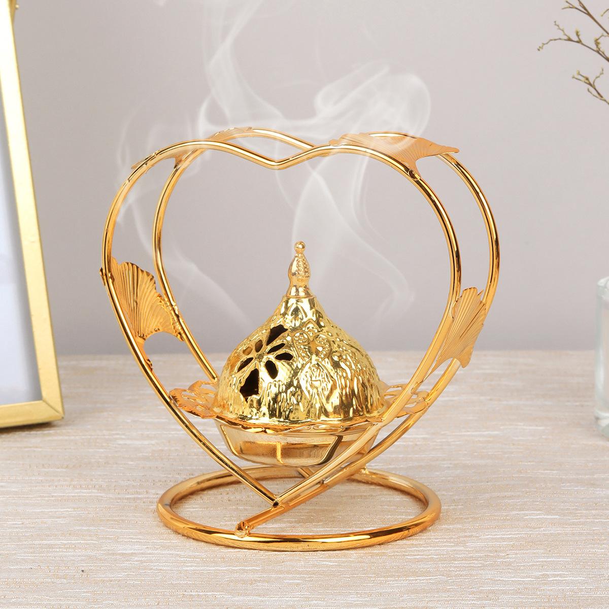 

Modern Heart-Shaped Incense Burner Metal Saudi Arabia Aromatherapy Charcoal Stove Small Sandalwood Incense Holder for Home Decor золотистый
