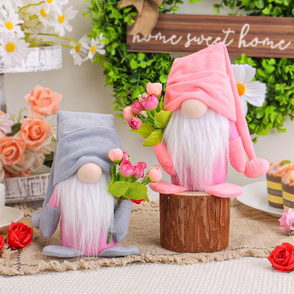 Soft Tulip Rudolph Doll Standing Dwarf Dolls Ornament Creative Faceless Gnome Doll  Valentine's Day