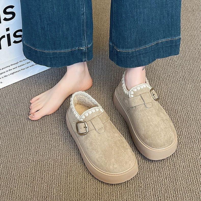 Thick-soled velvet fashionable warm Birkenstocks winter new one-pedal low-top snow boots cotton shoes loafers