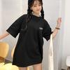 Women's T-shirt Summer Letter Tee Basic Shirts Women Solid O-Neck Short Sleeve Long Casual Female