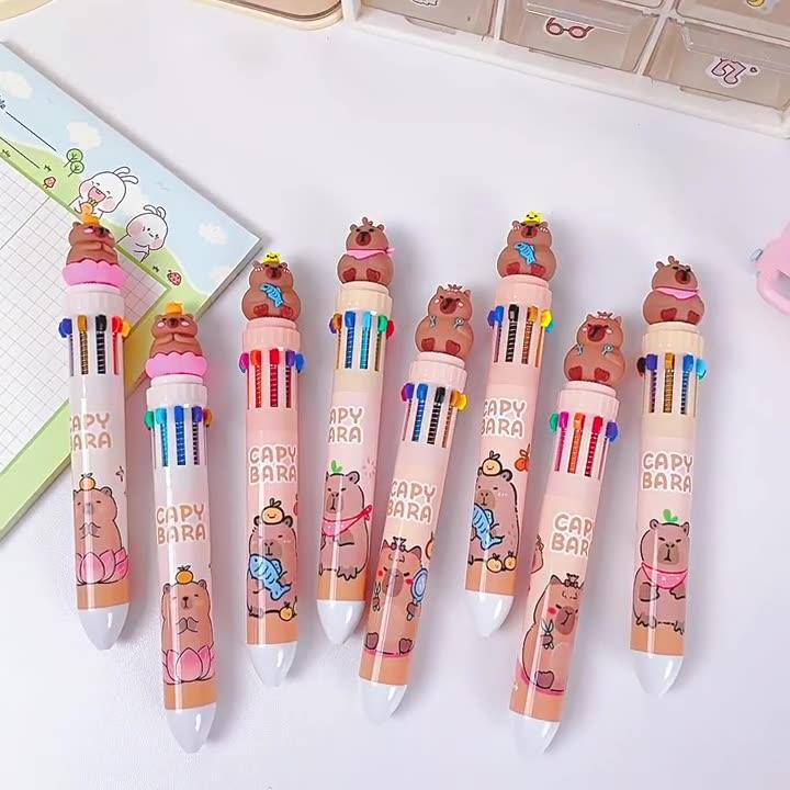 Cute Capybara Multicolor Ballpoint Pens 10 In 1 Retractable 0.7 Mm Capybara School Supplies Fun Pens for Kids Birthday Teen Gift