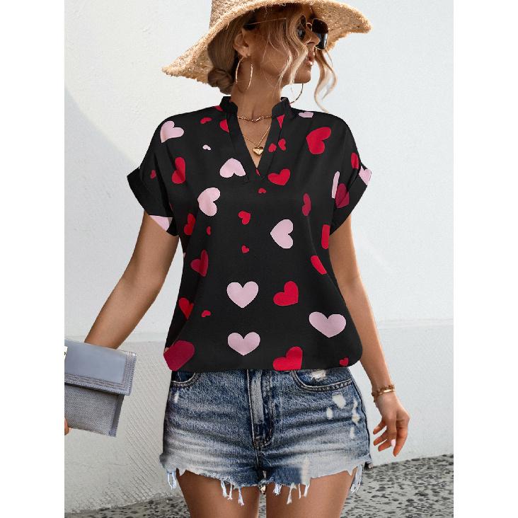Spring and summer new women s clothing hot-selling heart print shirt S чёрный