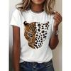Women Casual Sports Short Sleeve Tee Leopard Print Round Neck Comfortable Durable Versatile for Daily Wear Gym Travel