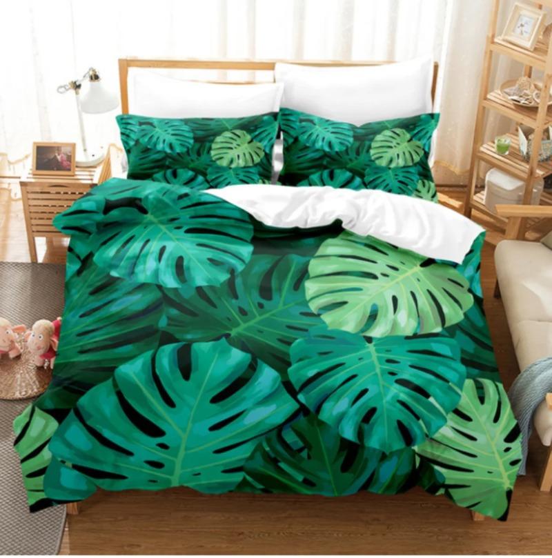 Super Soft White Bedding Set Green Fresh Winter Plantain Leaves Duvet Cover Sets Kids Adult Queen King Housse De Couette 220x240