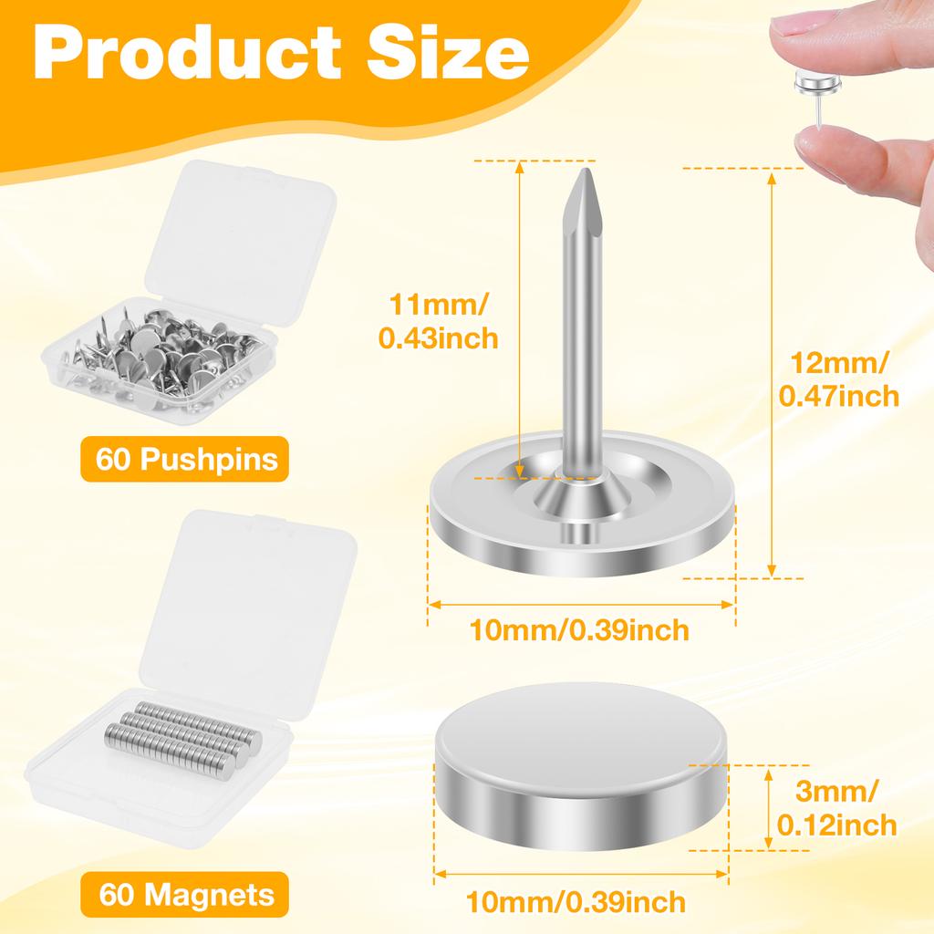 60 Sets Magnetic Push Pins Reusable Magnet Thumb Tacks Sturdy Magnetic Poster Hanger for Cork Board KT Board Magnetic Pins