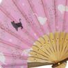 by Shojuan Cat-shaped clam-shaped fan, cloth-covered, 21cm, (pink)