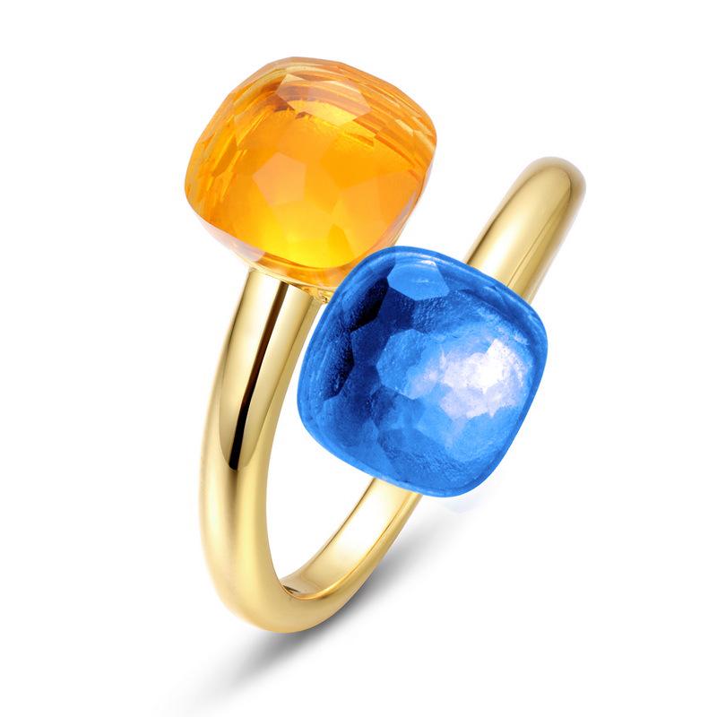 

Кольцо с драгоценными камнями цвета конфет: Серебро 925 пробы, позолота, дизайн с открытым пальцем для женщин, легкая роскошная европейская и американская мода. Adjustable Open