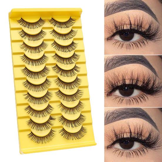 10 Pairs False Eyelashes 3D Effect Realistic Curled Russian Volume Eyelashes Makeup Prop Daily Life