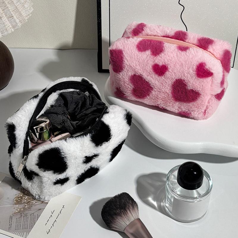 Cute Sweet Heart Pattern Plush Pencil Case Girly Women Large Capacity Cosmetic Bag Travel Portable Storage Bags Organizer Gifts