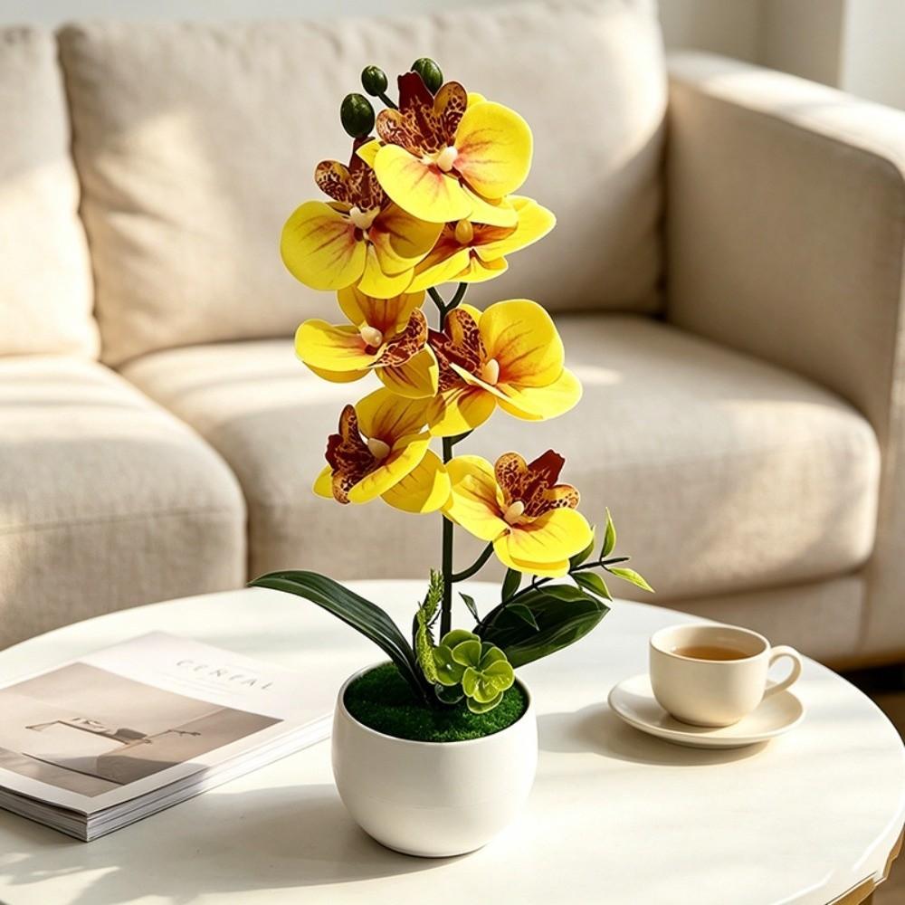 Pink Artificial Orchid Potted Flower with White Pot Artificial Faux Plants  Home Decor