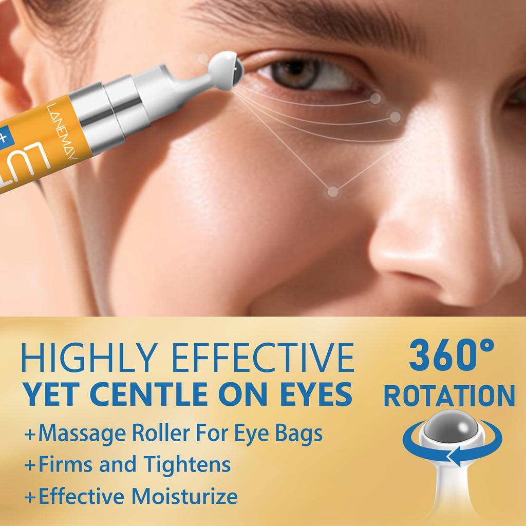 Luten & Vitamin C Eye Essence Cream - Firms and Tightens The Eye, Promotes A Radiant Complexion - Under Eye Cream with 360° Eye Roller Massage Ball