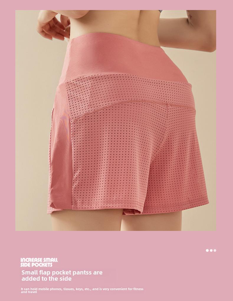 Dámské jógové šortky-sukně s vysokým pasem, dvoudílného vzhledu – Letní sportovní fitness a běžecké oblečení
