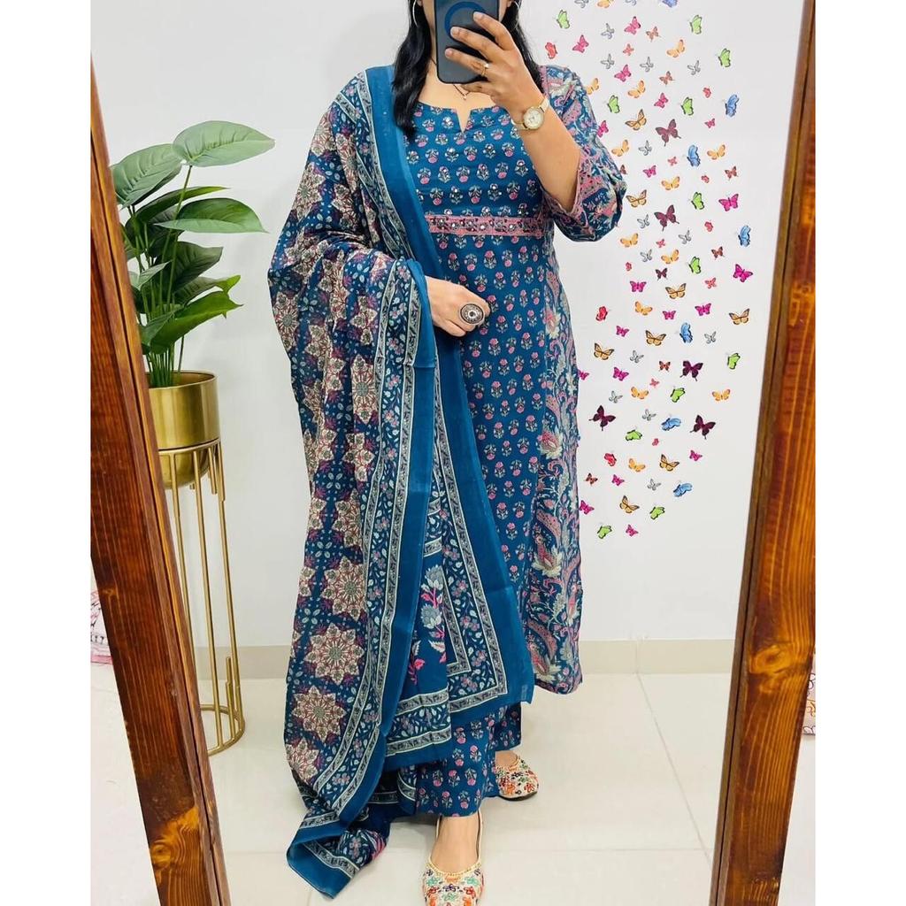 Indian Women Designer Party Wear Top Tunic Kurti Pant Dupatta Salwar Kameez Set SC-2332