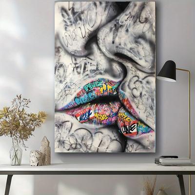 Abstract Lover Kissing Street Graffiti Art Painting On Canvas Posters And Prints Wall Art Picture For Living Room Home Decor