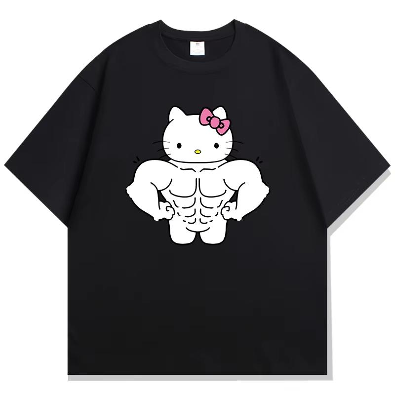 

Лето 2026 100% Хлопок Sanrio Hello Kitty С принтом Повседневная Свободная Футболка Родитель-ребенок Винтаж Харадзюку Топ 52TOYS Коллаборация S