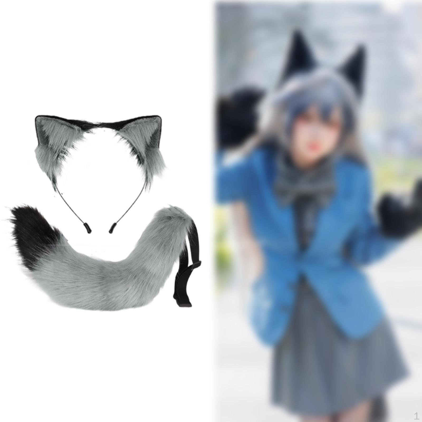 

Костюм для косплея кошки, набор из ушей и хвоста для декора вечеринки в стиле аниме серый