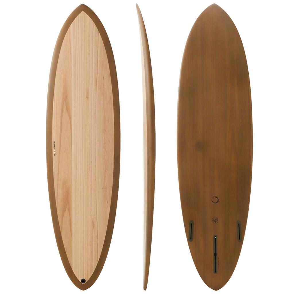 nanazero WOOD SKIN surfboard MID02 Brown and lightweight wood skin 6'8 mid-length (durable construction, surfboard, nanazero, funboard, shortboarder)