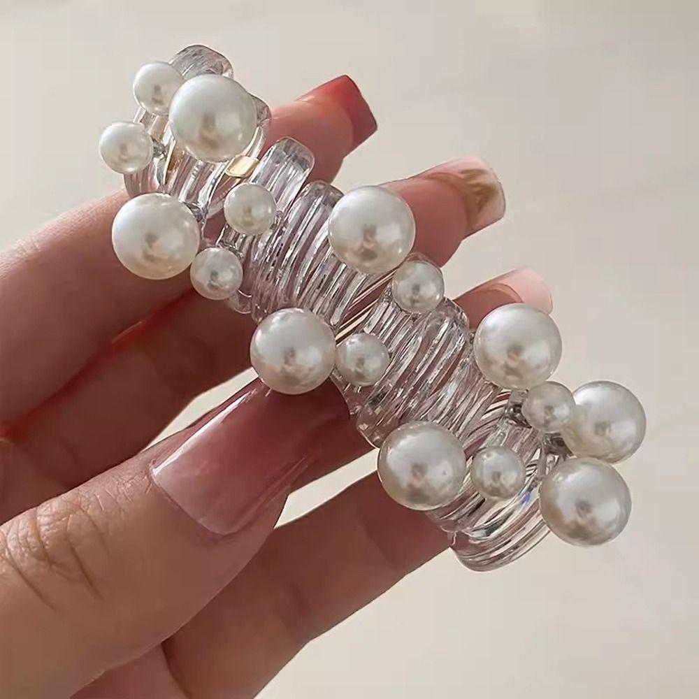 Beads Telephone Line Hair Rope Straight Pearl Hair Ring Creative Transparent Ponytail Holder  Daily