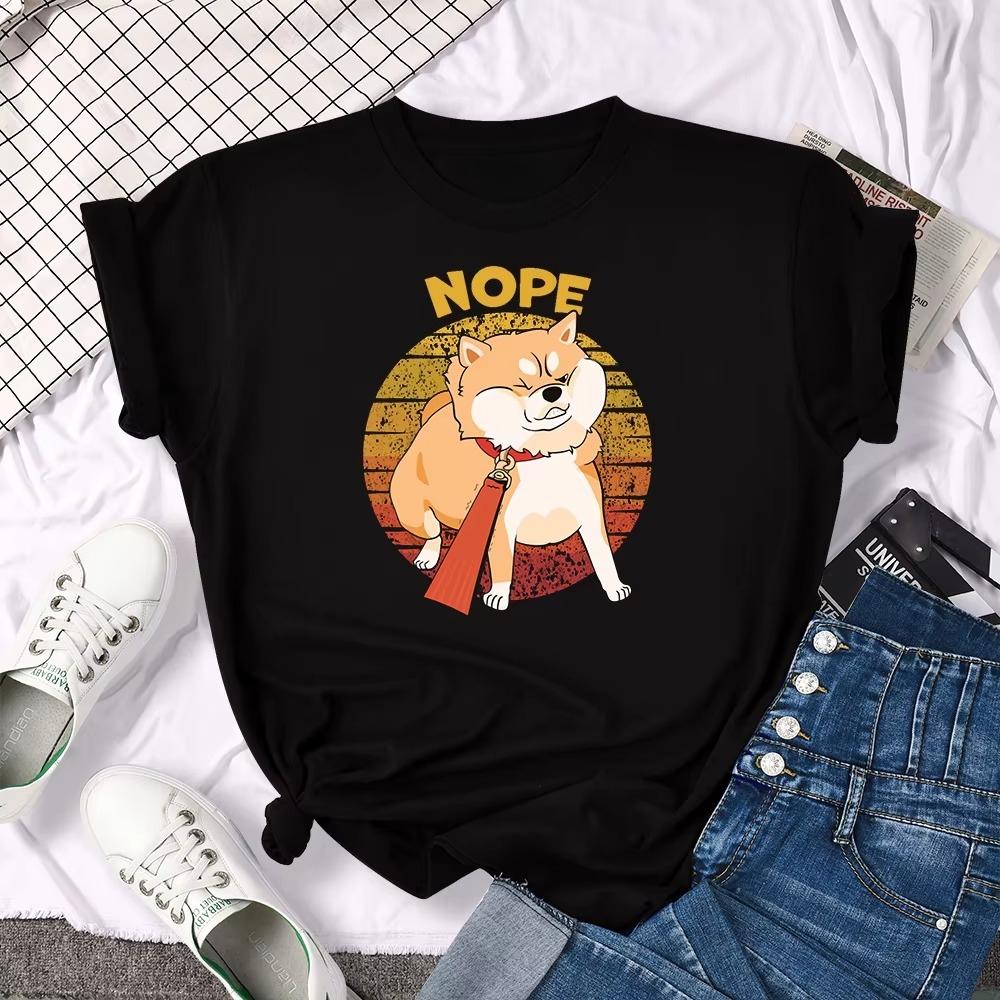 

2025 New Kawaii Shiba Inu NOPE Cute Dog Print FeUnisex T Shirt Summer Oversized Tshirt Street Fit Tops Tee Cartoon Womens TShirts S
