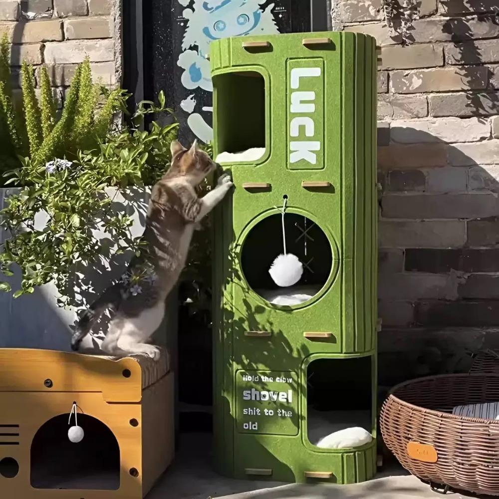 Cat House for Indoor Cats – 2-Tier Cat Condo Cave with Plush Ball, Soft Cushion & Peek Hole – Cozy Kitten Bed and Cat Furniture for Play, Rest & Hide