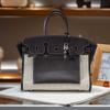 Cross-border first-layer cowhide canvas Shaffy thread oblique needle craft pair bag king platinum 30/35 genuine leather handbag