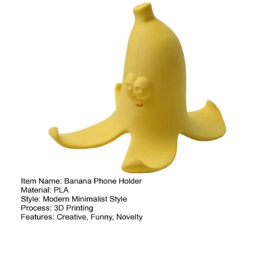 Cute Yellow Banana Peel Phone Holder 3D Printed Funny Banana Desktop Cell Phone Stand for All Mobile Phones